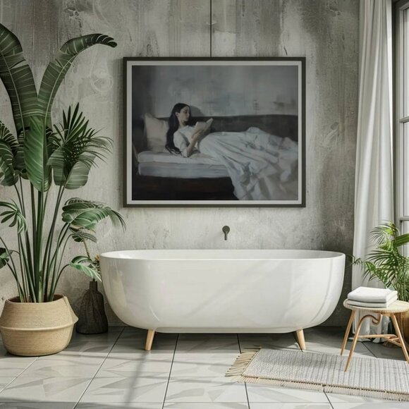 Original Dark Literary Art Print + Digital Copy,  Dreamy  Woman Reading - Picture 11 of 11